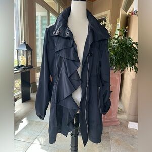 Ali Ro Navy Blue Ruffle Trench Coat